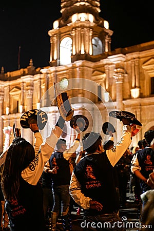 Yearly anniversary celebration of white city Arequipa, traditional dances Editorial Stock Photo