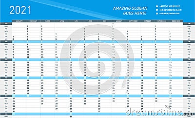 285_Yearly Wall Calendar Planner Template for 2021 Year Vector Illustration