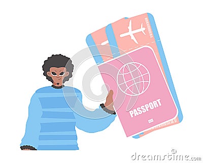 Yearning for for unused experiences Meanders. Man with Around the world id and Plane Tickets. Vector Illustration