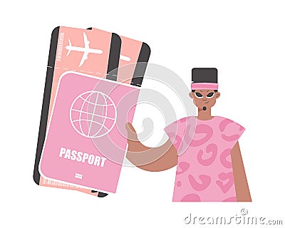 Yearning for for unused experiences Winds. Man with Around the world id and Plane Tickets. Vector Illustration