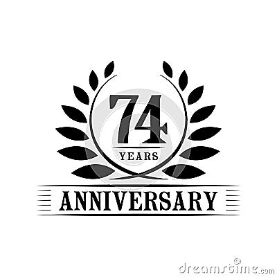 74 years anniversary celebration logo. 74th anniversary luxury design template. Vector and illustration. Vector Illustration