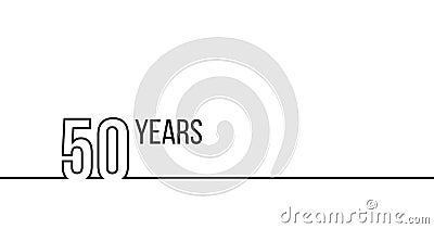 50 years anniversary or birthday. Linear outline graphics. Can be used for printing materials, brouchures, covers, reports. Vector Cartoon Illustration