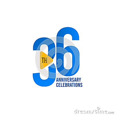 36 Years Anniversary Celebration, Blue Vector Template Design Illustration Vector Illustration