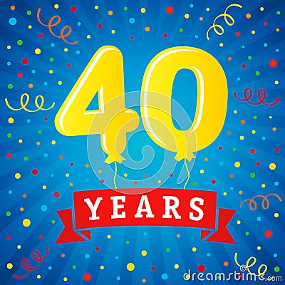 40 years anniversary celebration with colored balloons Vector Illustration