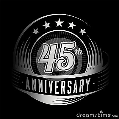 45 years anniversary design template. 45th anniversary celebrating logo design. 45years logo. Vector Illustration