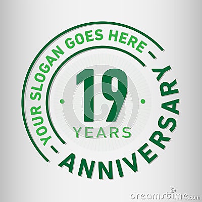 19 Years Anniversary Celebration Design Template. Anniversary vector and illustration. Nineteen years logo. Vector Illustration