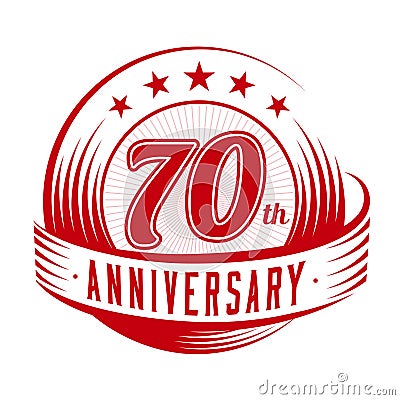 70 years anniversary design template. 70th anniversary celebrating logo design. 70years logo. Vector Illustration