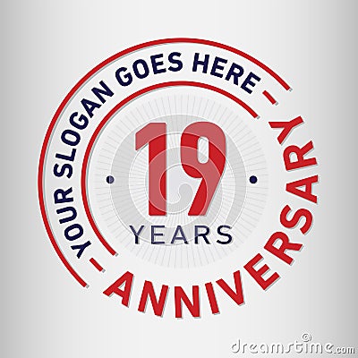 19 Years Anniversary Celebration Design Template. Anniversary vector and illustration. Nineteen years logo. Vector Illustration