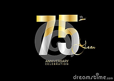 75 Years Anniversary Celebration gold and silver Vector Template, 75 number logo design, 75th Birthday Logo, logotype Anniversary Vector Illustration
