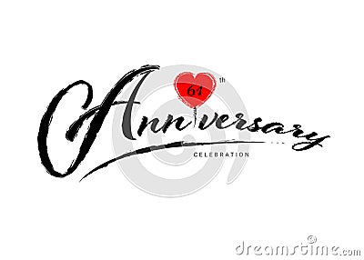 61 Years Anniversary Celebration logo with red heart vector, 61 number logo design, 61th Birthday Logo, happy Anniversary, Vector Vector Illustration