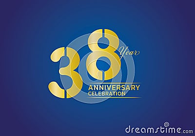 38 years anniversary celebration logotype gold color vector, 38th birthday logo, 38 number, anniversary year banner, anniversary Vector Illustration