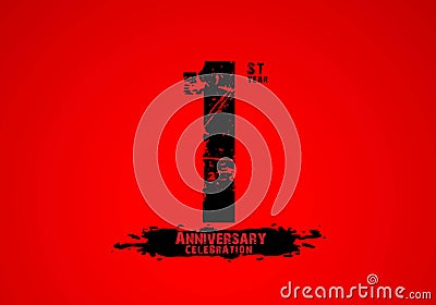 1 years anniversary celebration logotype on red background, 1st birthday logo, 1 number, anniversary year banner, anniversary Vector Illustration