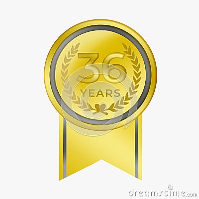 36 years anniversary coin gold Certification Congratulation Award with background white Stock Photo