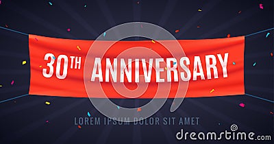 30 years anniversary design celebration. Red flag anniversary bithday decoration party event 30th Vector Illustration