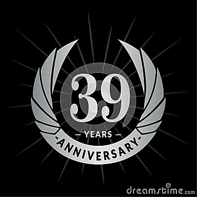 39 years anniversary design template. Elegant anniversary logo design. Thirty-nine years logo. Vector Illustration