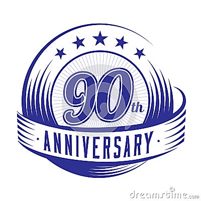 90 years anniversary design template. 90th anniversary celebrating logo design. 90years logo. Vector Illustration