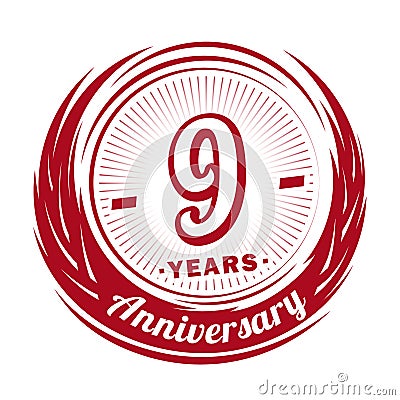 9 years anniversary. Elegant anniversary design. 9th logo. Vector Illustration