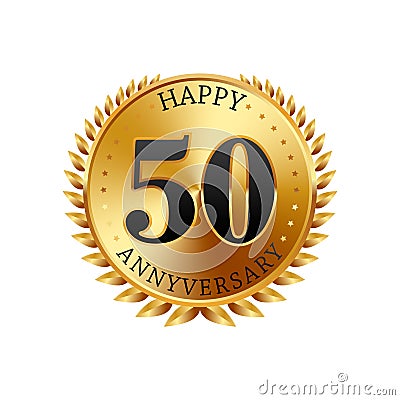 50 years anniversary golden label Vector Illustration