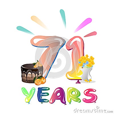 71 years anniversary greeting card. Vector Illustration