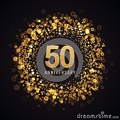 50 years anniversary isolated vector design element. Fifty birthday logo with blurred light effect on dark background Stock Photo