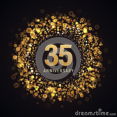 35 years anniversary isolated vector design element. Thirty five birthday logo with blurred light effect on dark background Stock Photo