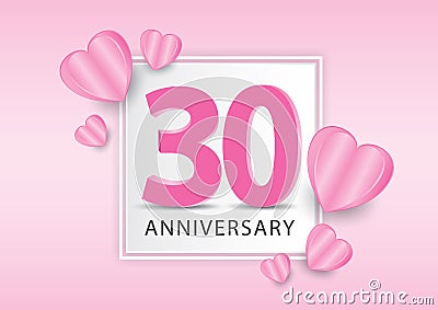 30 Years Anniversary Logo Celebration With heart background. Valentineâ€™s Day Anniversary banner vector Vector Illustration