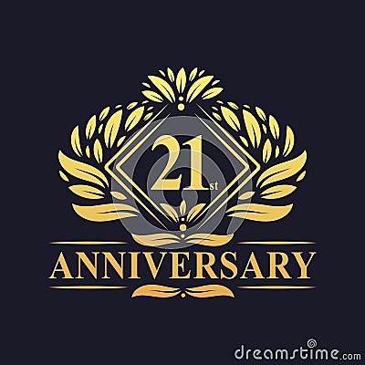 21 years Anniversary Logo, Luxury floral golden 21st anniversary logo Vector Illustration