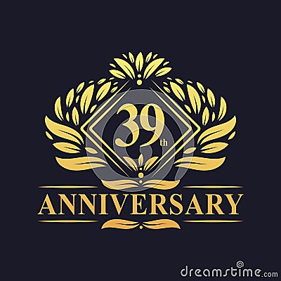 39 years Anniversary Logo, Luxury floral golden 39th anniversary logo Vector Illustration
