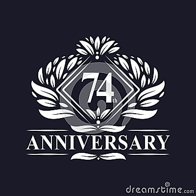 74 years Anniversary Logo, Luxury floral 74th anniversary logo Vector Illustration