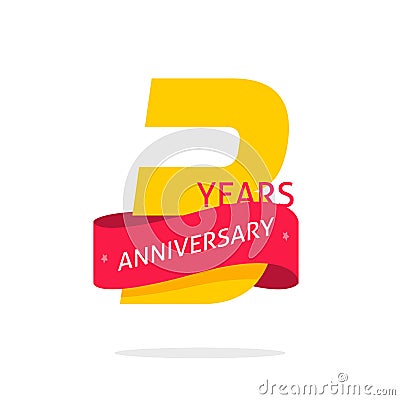 3 years anniversary logo template isolated on white, number 3 anniversary icon label with red ribbon, three year Vector Illustration