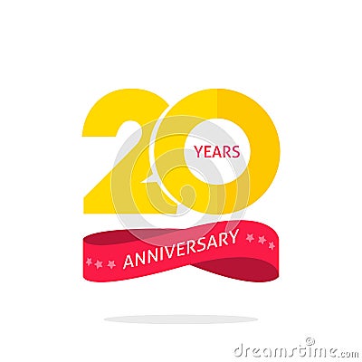 20 years anniversary logo template, 20th anniversary icon label with ribbon Vector Illustration