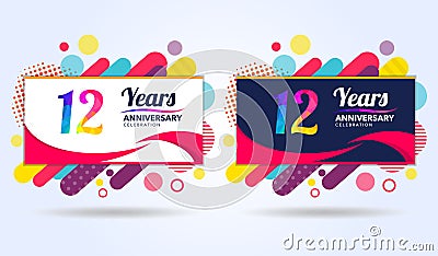 12 years anniversary with modern square design elements, colorful edition, celebration template design, pop celebration template Vector Illustration