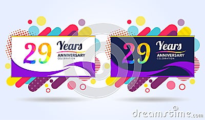 29 years anniversary with modern square design elements, colorful edition, celebration template design, pop celebration template Vector Illustration