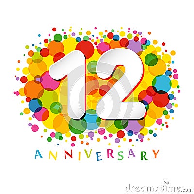 12 years anniversary paper colorful logo Vector Illustration