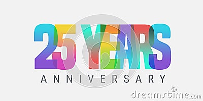 25 years anniversary vector icon, logo. Multicolor design element with modern style sign Vector Illustration