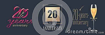 20 years anniversary vector icon, logo set Vector Illustration