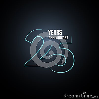 25 years anniversary vector logo, icon. Graphic design element with neon number Vector Illustration