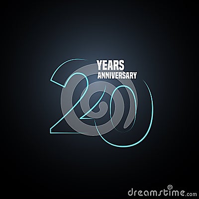 20 years anniversary vector logo, icon. Graphic design element with neon number Vector Illustration