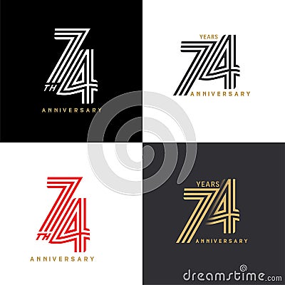 74 years anniversary vector number icon, birthday logo label, black, white Vector Illustration