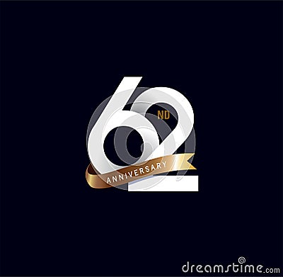 62 years anniversary vector number icon, birthday logo label, black and white Vector Illustration