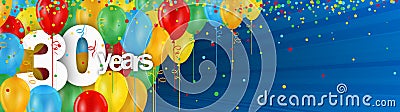 30 Years banner card with colorful balloons and confetti Stock Photo