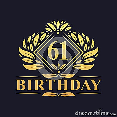 61 years Birthday Logo, Luxury Golden 61st Birthday Celebration Vector Illustration