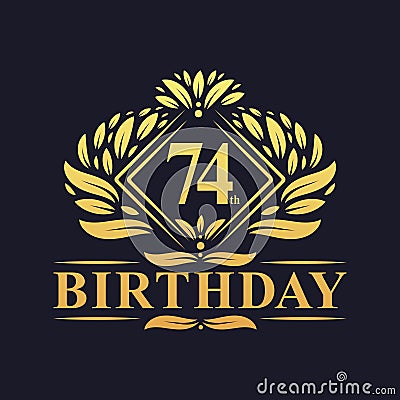 74 years Birthday Logo, Luxury Golden 74th Birthday Celebration Vector Illustration