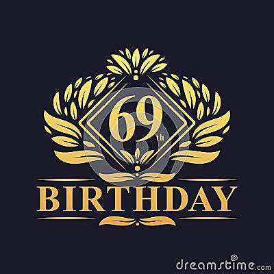 69 years Birthday Logo, Luxury Golden 69th Birthday Celebration Vector Illustration