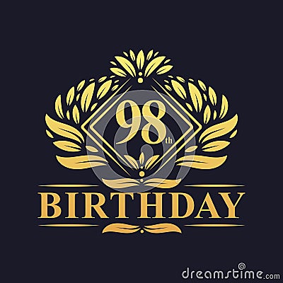 98 years Birthday Logo, Luxury Golden 98th Birthday Celebration Vector Illustration