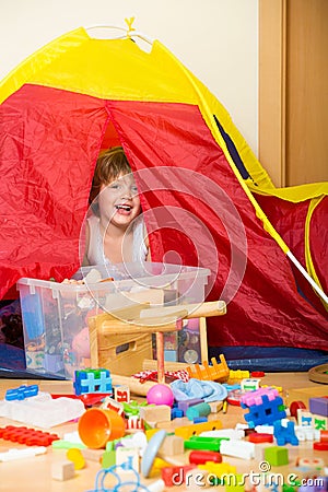 4 years child playing with toys Stock Photo