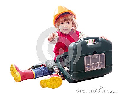 2 years child with tools over white Stock Photo