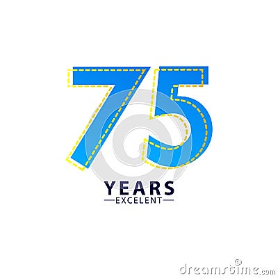 75 Years Excellent Anniversary Celebration Blue Dash Vector Template Design Illustration Vector Illustration