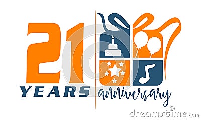 21 Years Gift Box Ribbon Anniversary Vector Illustration