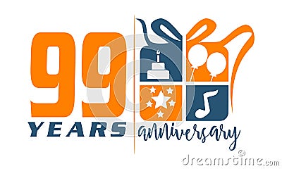 99 Years Gift Box Ribbon Anniversary Vector Illustration
